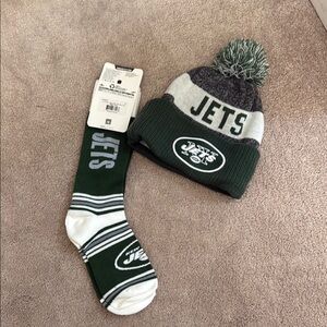 NFL Green and Gray NY Jets socks and winter Hat new unisex